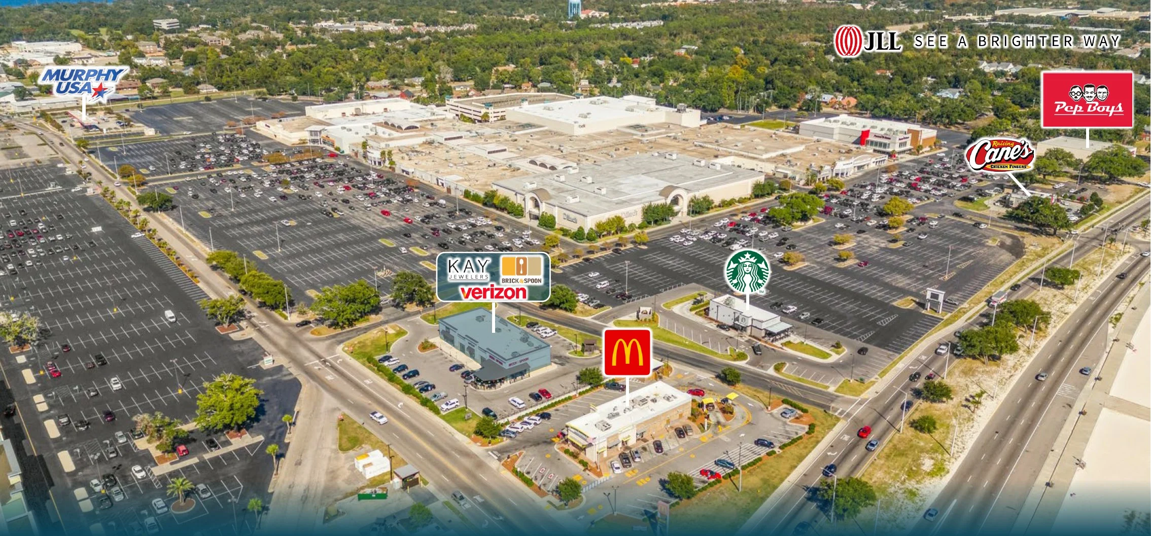 Aerial view of subject property and Edgewater Mall